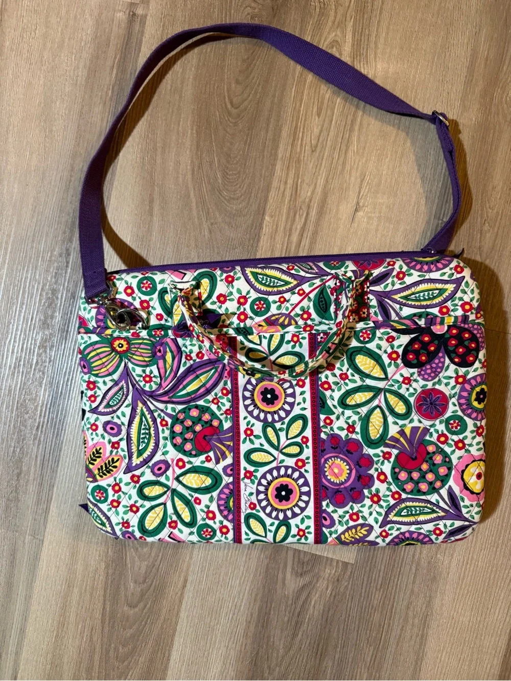 Y2K Vera Bradley Multicolor Floral Quilted Laptop Bag with Purple Strap